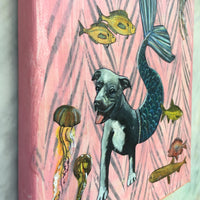 Original Dog Illustration - Pit Bull Mermaid - 8x10" Collage Painting By Gianna Pergamo (Pergamo Paper Goods)