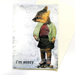 Handmade Apology Card featuring fox illustration. Text Reads I'm Sorry. Fox wearing rollerskates, Animals wearing clothes, Cards featuring animals, Cute Animal Art by Pergamo Paper Goods