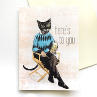 Greeting Cards for Cat Lovers - "Here's to You" Beer Cat Card by Pergamo Paper Goods