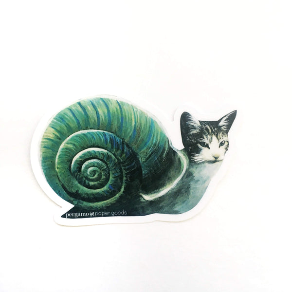 Weird Vinyl Stickers - Snail Cat Illustrated Sticker www.pergamopapergoods.com