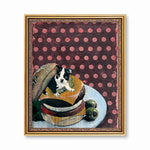 Retro Art for Animal Lovers - Dog Art - Boston Terrier in a Cheeseburger Print by Pergamo Paper Goods
