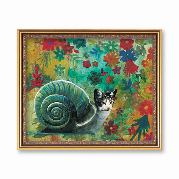 Weird Art for Animal Lovers -Mixed Media Painting- Snail Cat Art Print www.pergamopapergoods.com