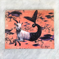 Goat Mermaid Capricorn Art Print - Mixed Media Zodiac Art by Pergamo Paper Goods. Vintage Inspired Collage Art for Animal Lovers www.pergamopapergoods.com