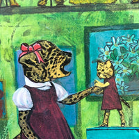 Cheetah with Doll 8x10" Collage Painting