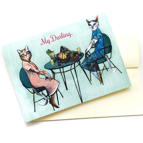 Lesbian Cards for Cat Lovers - "My Darling" Picnic Cats Card by Pergamo Paper Goods