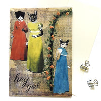 Retro Cat Cards - Illustrated Cards- "Hey Girl" Sassy Cats Card by Pergamo Paper Goods