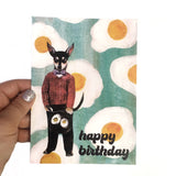 Retro Chihuahua Birthday Greeting Card - Paco Loves Eggs!