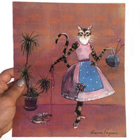 Vintage Style Art Print - Weird Art Cat Lady - 8x10" Animal Art - Mixed Media Florida Artist Pergamo Paper Goods - Gianna Pergamo