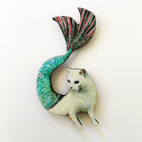 Housewarming Gifts for Cat Lovers - Handmade Retro Mermaid Cat Magnet www.pergamopapergoods.com