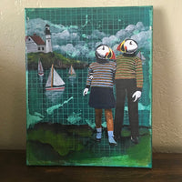 Puffins 8x10" Collage Painting