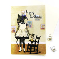 Rodent Birthday Card - Weird Birthday Card - Mixed Media Card by Pergamo Paper Goods