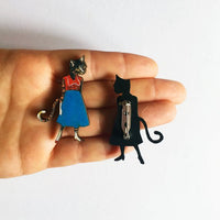 Handmade Gifts for Cat Lovers - Illustrated Retro Cat Wood Lapel Pin www.pergamopapergoods.com