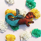 Handmade Retro Gifts for Dog Lovers - Dachshund Mermaid Wooden Pin www.pergamopapergoods.com