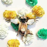 Handmade Gifts for Pug and Dog Lovers - Angel Pug Wood Lapel Pin www.pergamopapergoods.com