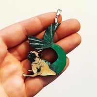 Handmade Jewelry & Gifts for Pug Lovers - Mermaid Pug Pendant Necklace www.pergamopapergoods.com
