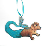 Dog Lover Handmade Christmas Gift - Mermaid Dachshund Holiday Ornament www.pergamopapergoods.com