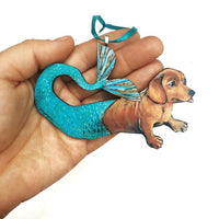 Dog Lover Handmade Christmas Gift - Mermaid Dachshund Holiday Ornament www.pergamopapergoods.com