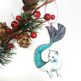 Cat Lover Handmade Christmas Ornaments - White Mermaid Cat Ornament www.pergamopapergoods.com