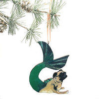 Stocking Stuffers for Pug Lover- Handmade Mermaid Pug Holiday Ornament www.pergamopapergoods.com