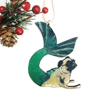 Stocking Stuffers for Pug Lover- Handmade Mermaid Pug Holiday Ornament www.pergamopapergoods.com