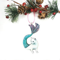 Cat Lover Handmade Christmas Ornaments - White Mermaid Cat Ornament www.pergamopapergoods.com