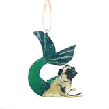 Stocking Stuffers for Pug Lover- Handmade Mermaid Pug Holiday Ornament www.pergamopapergoods.com