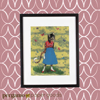 Framed cat art, mixed media piece of a dressed up cat. Retro Art for Cat Moms - Vintage Cat Art - Butterfly Cat Art Print by Pergamo Paper Goods