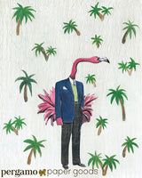 Flamingo art, dressed up flamingo man art print. Mixed media art for retro home decor. Retro art. Gianna Pergamo Retro Flamingo Art Print - Vintage Art for Animal Lovers - Florida Art by Pergamo Paper Goods