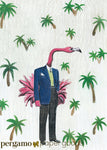 Flamingo illustration with palm trees. Flamingo greeting card. Florida greeting card. Handmade greeting card. Mixed media greeting card. Artistic greeting card