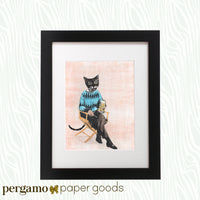 Framed Cat Art - Gifts for Cat Lovers - Vintage Beer Cat Art Print - Funny Cat Gifts by Pergamo Paper Goods