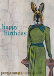 Mixed Media Illustrated Greeting Card, Happy Birthday Rabbit Card