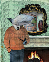 Vintage Inspired Art for Animal Lovers - Dapper Shark Man Art Print www.pergamopapergoods.com Vintage Inspired Art for Animal Lovers - Dapper Shark Man Art Print by Pergamo Paper Goods