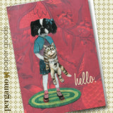 Japanese Chin Cards and Art - Dog and Cat Friends Greeting Card by Pergamo Paper Goods, Vintage Inspired Collage Art for Animal Lovers, Weird Art
