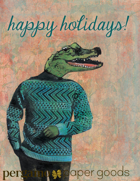 Alligator Holiday Card or Card Set - Sweater Gator