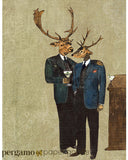 Mixed Media Art. Two dressed up deer drink martinis. Art for Men by Pergamo Paper Goods
