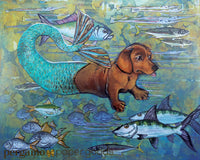 Weird Art for Dachshund Owners - Mermaid Dachshund Art Print by Pergamo Paper Goods