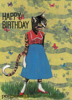 illustrated cat birthday card, happy birthday cat card, retro birthday card, retro cat art, retro animal art, vintage cat art, vintage birthday by Pergamo Paper Goods