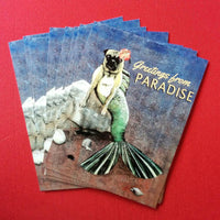 Mermaid Pug Postcard "Greetings from Paradise"