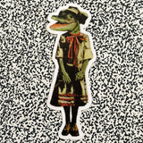Vintage inspired vinyl sticker of a dressed up animal - alligator