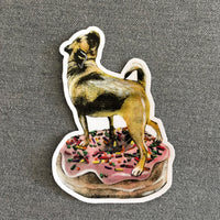 Illustrated sticker, donut pug vinyl sticker.