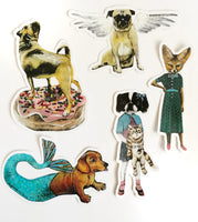 Animal Sticker Pack 5 Laptop Stickers, Vinyl Cat Decals, Dog Decal, Vintage Mermaids Animals etc for Animal Lovers, Squirrel Flamingo Fox