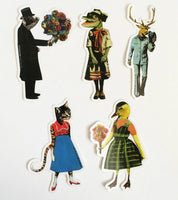 Illustrated animal stickers. Vintage vinyl stickers, retro vinyl stickers, anthropomorphic stickers.