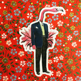 Dressed up flamingo sticker, flamingo laptop sticker. Weird stickers, weird laptop stickers.