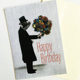 Happy Birthday Card with a Pig Wearing Vintage Clothing