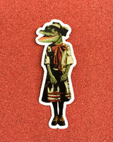 Dressed up alligator with white border laptop sticker