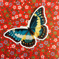 Antique Butterfly sticker on colorful floral background