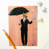 Illustrated animal greeting card. Art greeting card, handmade greeting card, fox man greeting card. Cards for men.