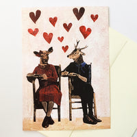 Mixed media deer art. Handmade love card. Deer love card.