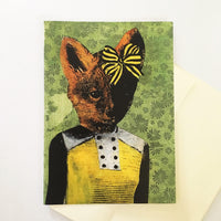 Illustrated fox greeting card, illustrated animal card, Dressed up fox greeting card, retro fox card