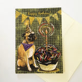 Mixed Media Greeting Card, Pug Birthday Card